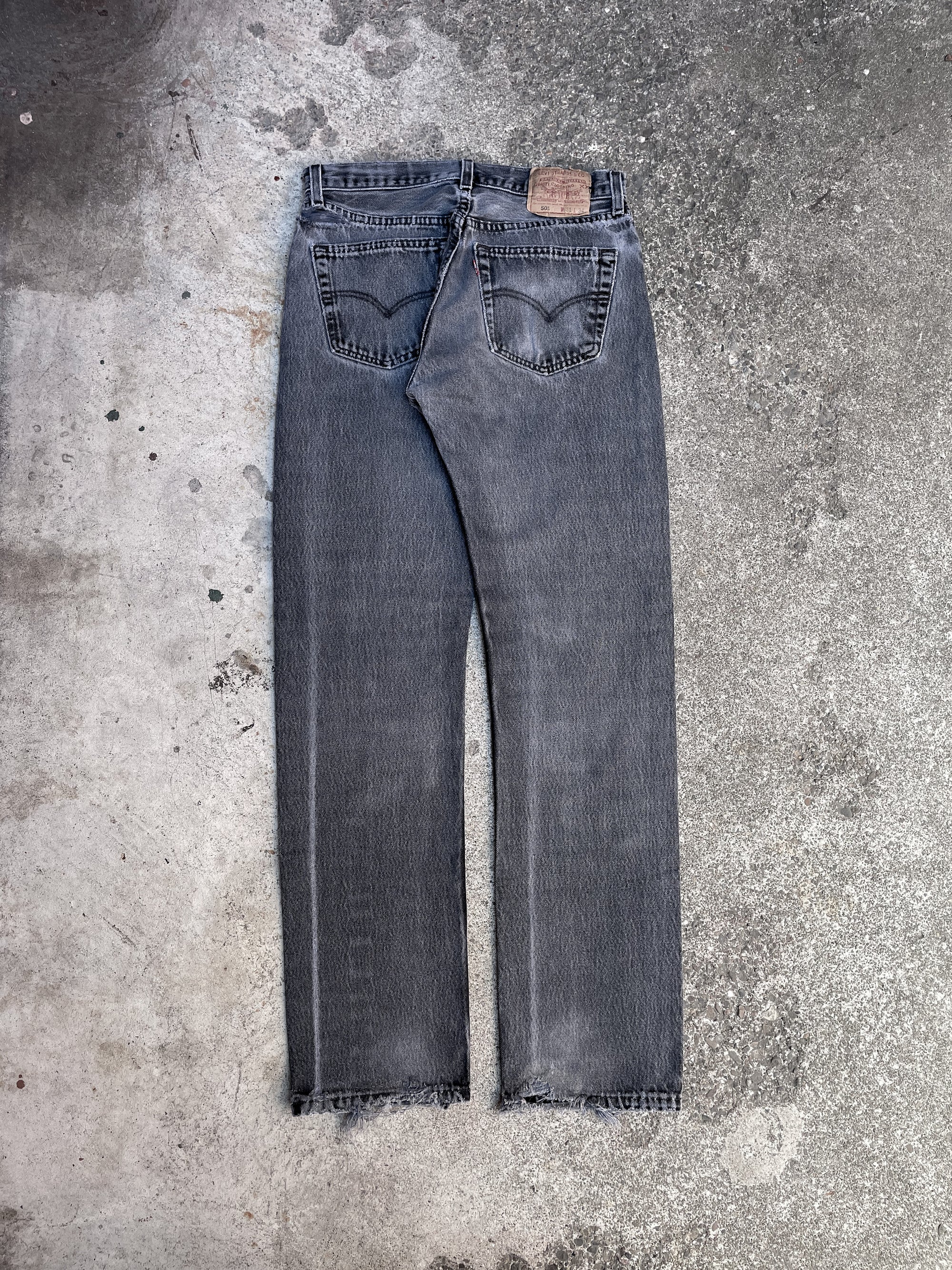 1990s Levi’s Distressed Faded Black Charcoal 501 (29X31)