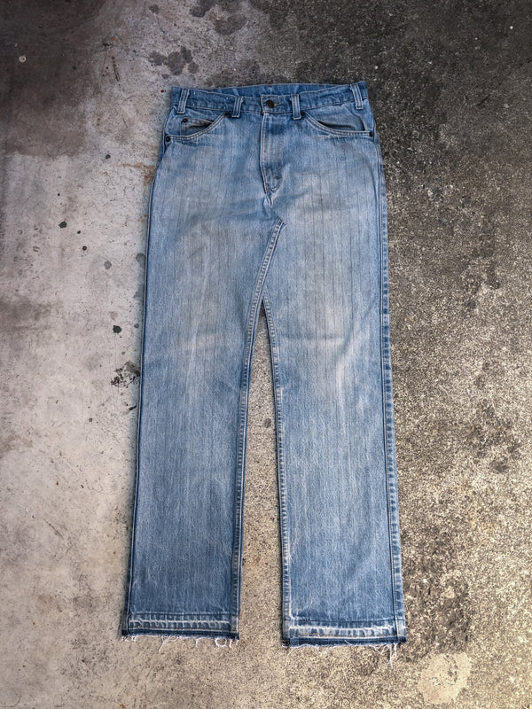 1970s Levis Skosh Faded Striped Blue Denim Released Hem (31X31)