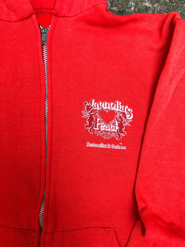 1980s Cherry Red “Magnolia’s Peach” Zip Up Hoodie