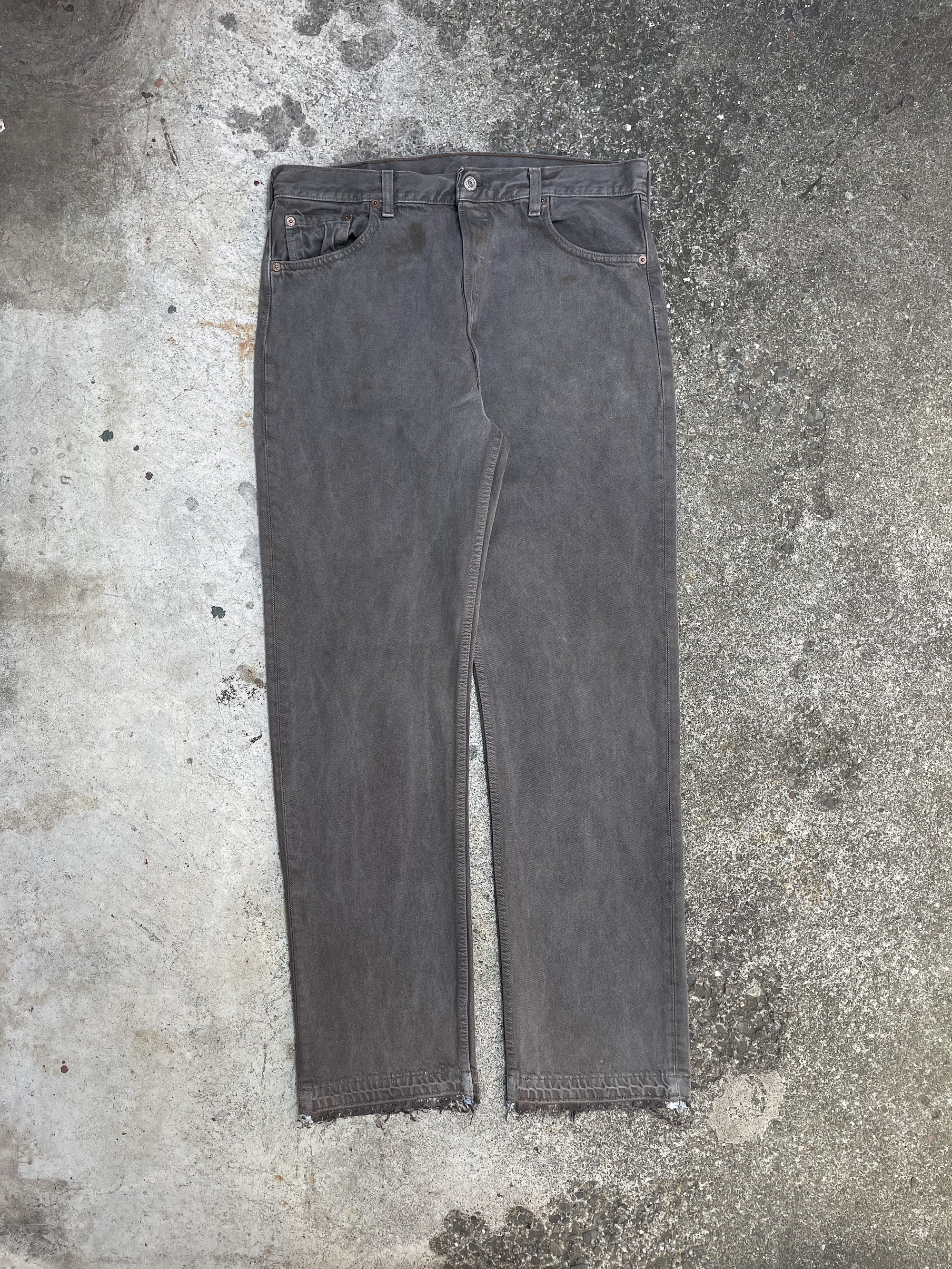 1990s Levi’s Dusty Grey Overdye 501 Released Hem (34X32)