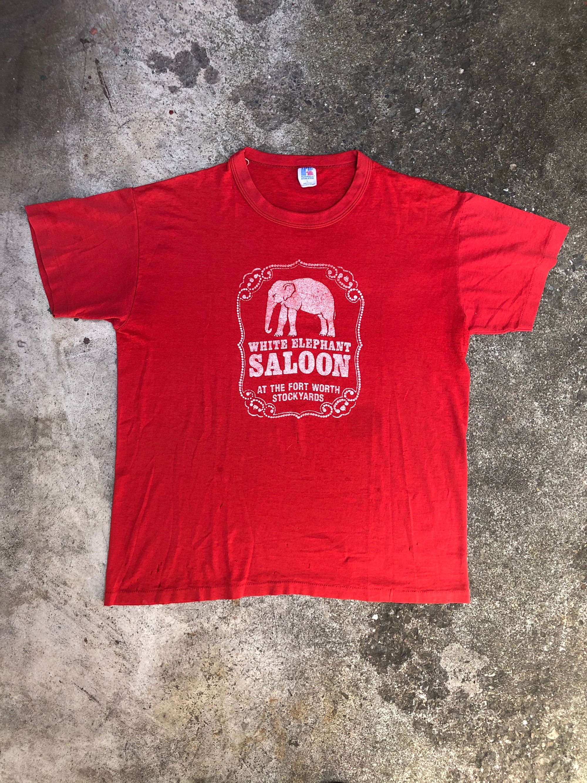 1980s Russell Red "White Elephant Saloon" Tee