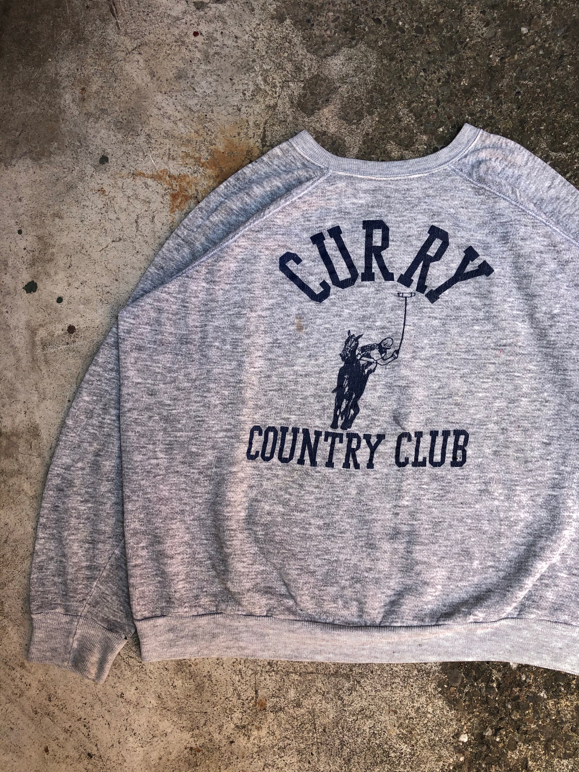 1980s Heather Grey “Curry Country Club” Raglan Sweatshirt