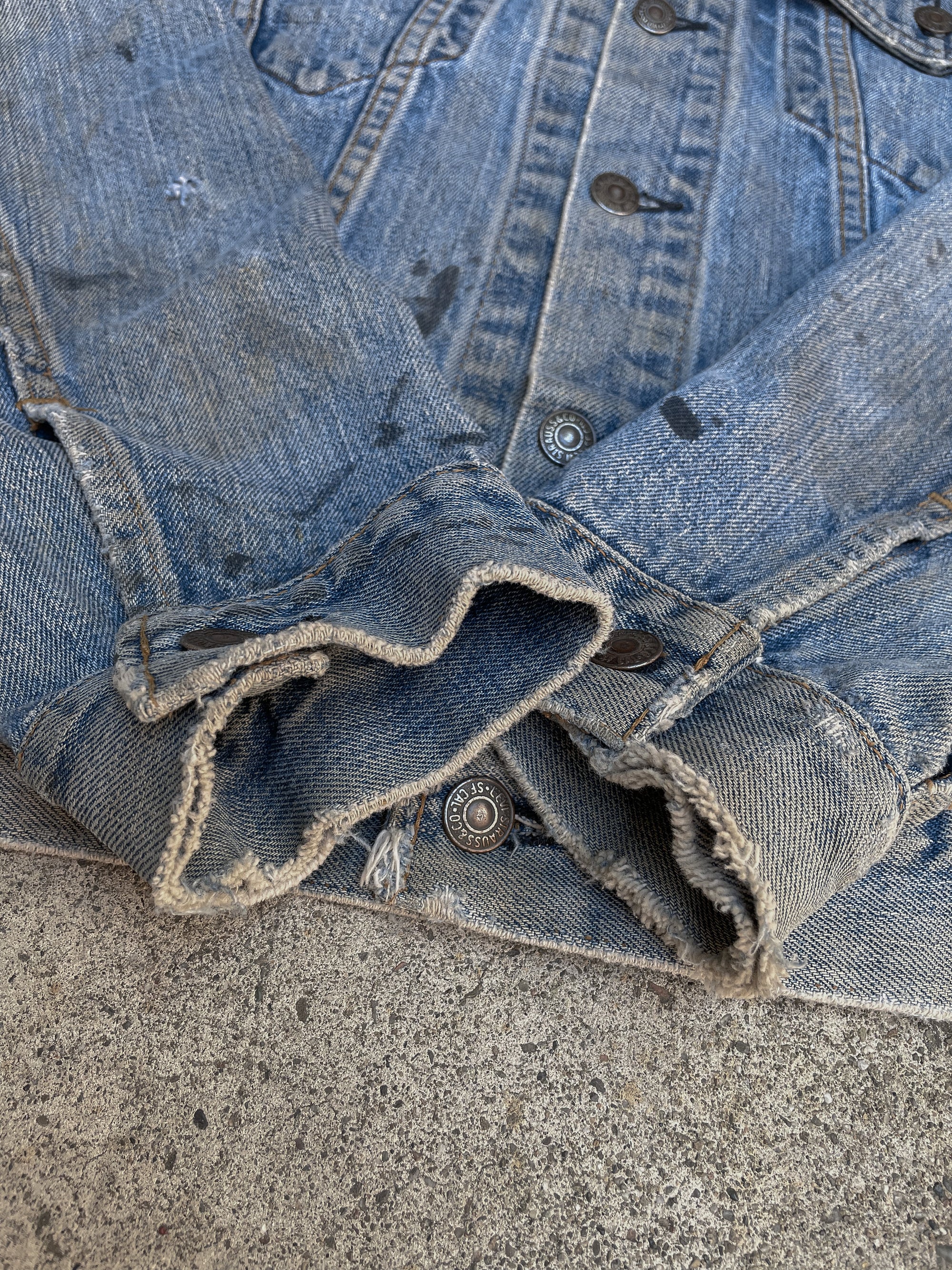 1970s Levi’s Sand Wash Distressed Collar Denim Trucker Jacket