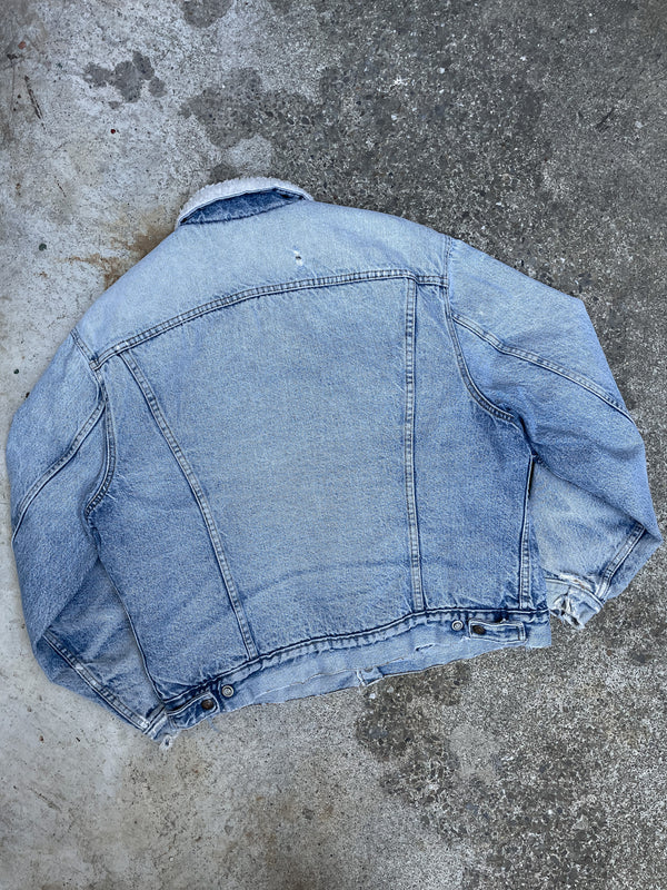 1980s Levi’s Distressed Faded Blue Sherpa Denim Jacket