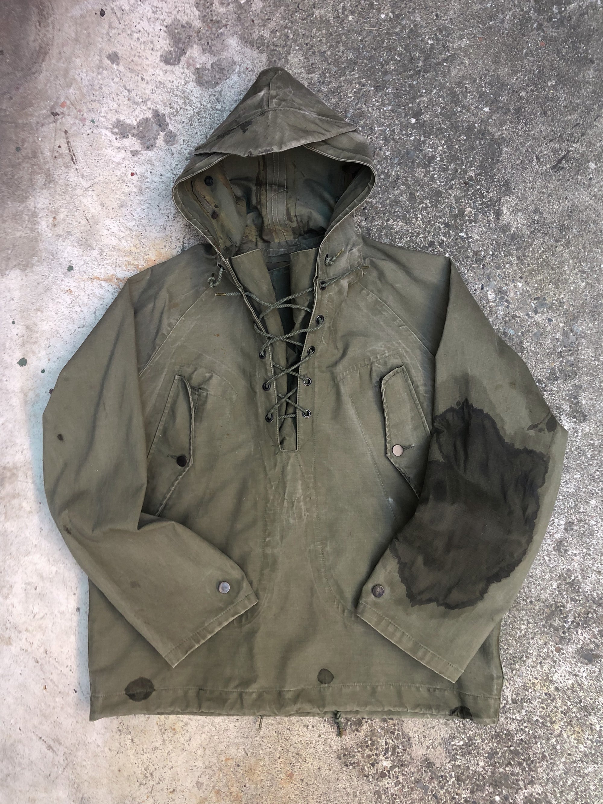 1960s Vietnam War Era Oil-Stained Faded USN Wet Weather Parka