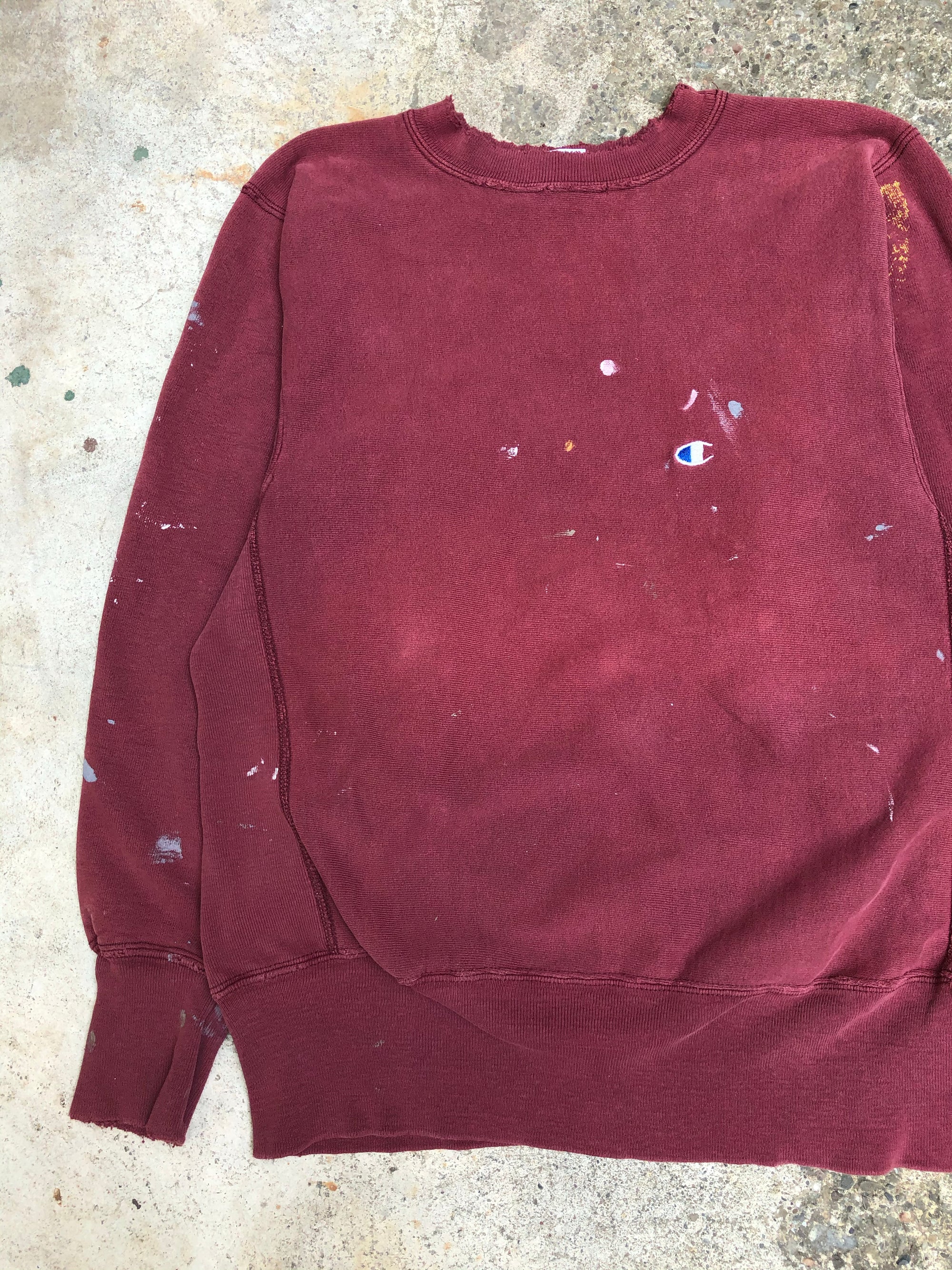 1990s Champion Sun Faded Maroon Blank Paint Sweatshirt