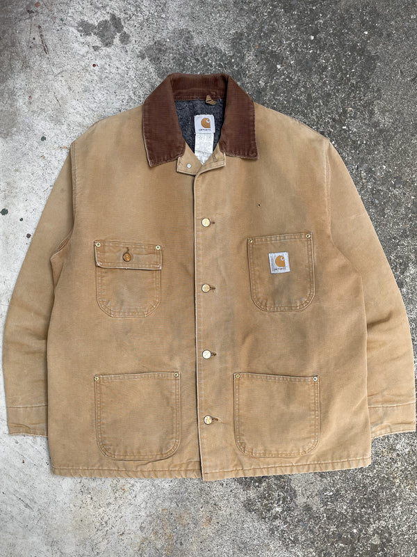 1990s Carhartt Faded Tan Lined Chore Jacket (L)