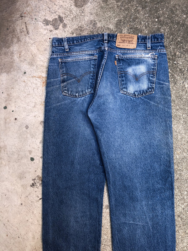 1990s Orange Tab Levis Worn In Blue 505 Released Hem (35X29)