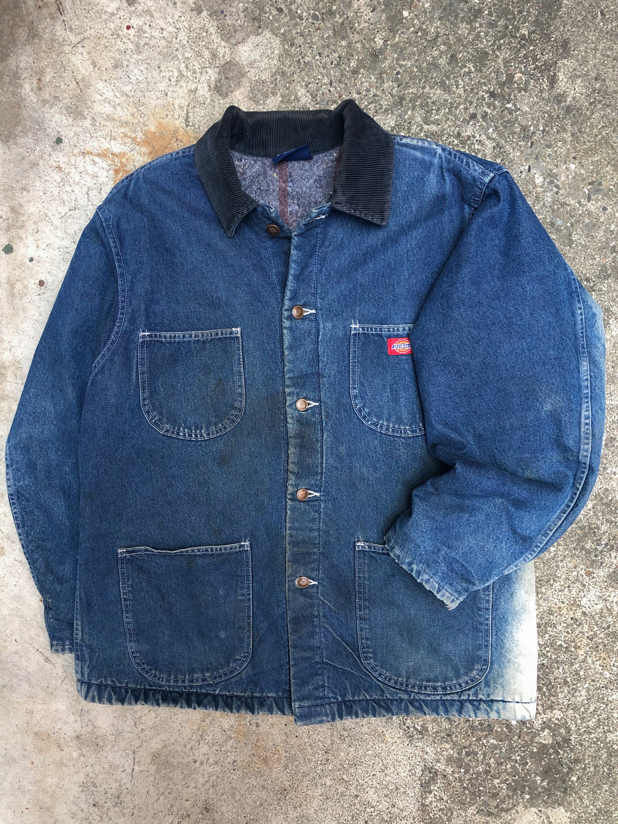 1990s Dickies Sun Faded Denim Lined Chore Jacket (L)