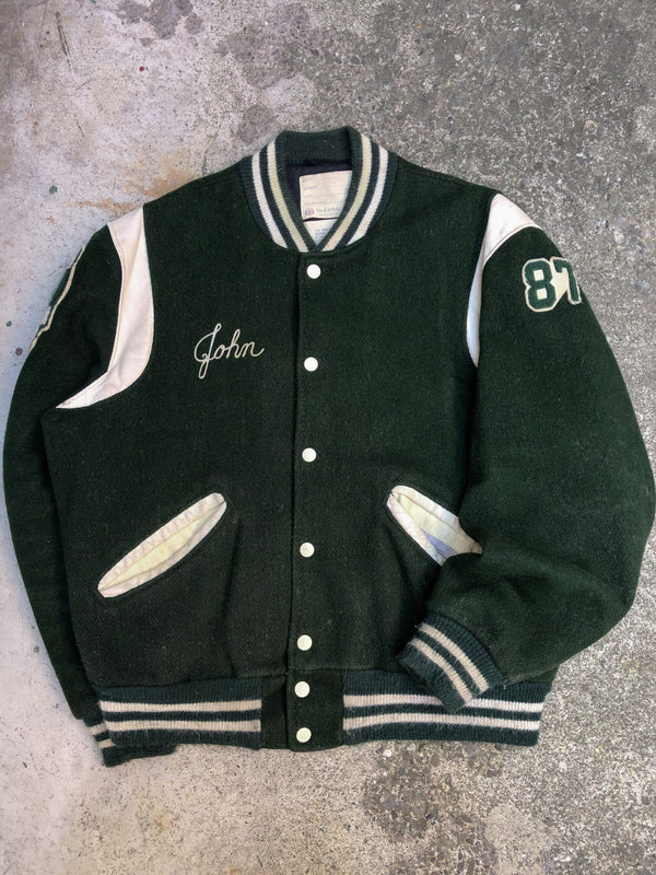 1980s Forest Green Chain Stitch “West Catholic” Varsity Letterman Jacket