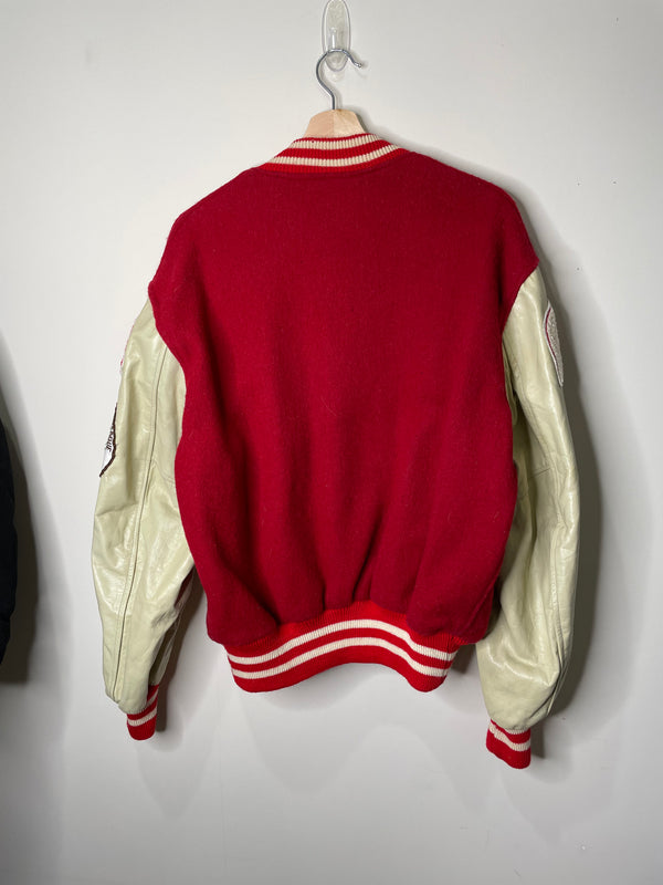 1970s “Skyline” Red Chainstitched Leather Varsity Jacket (L)