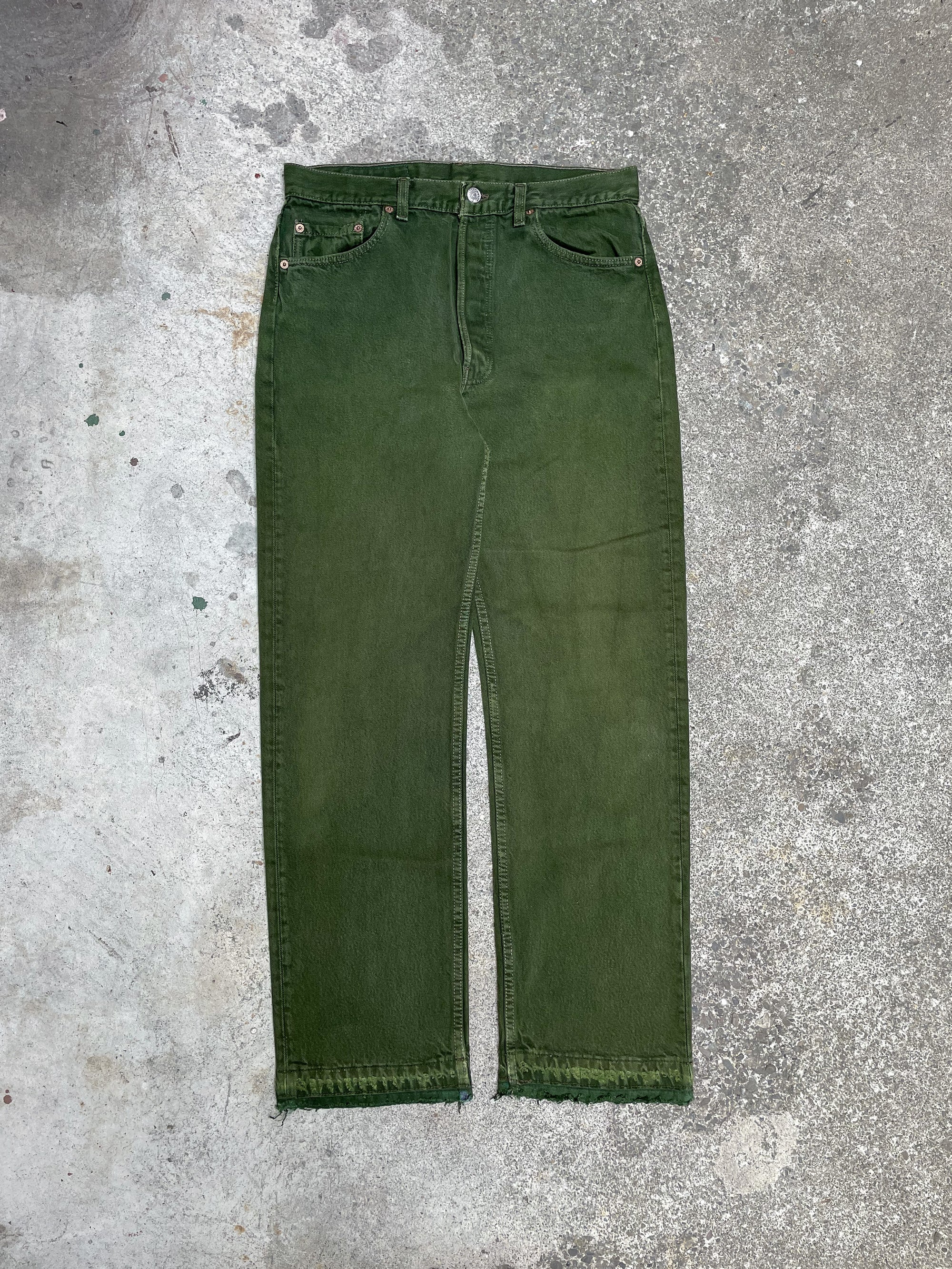 1990s Levi’s Faded Green 501 Released Hem (32X30)