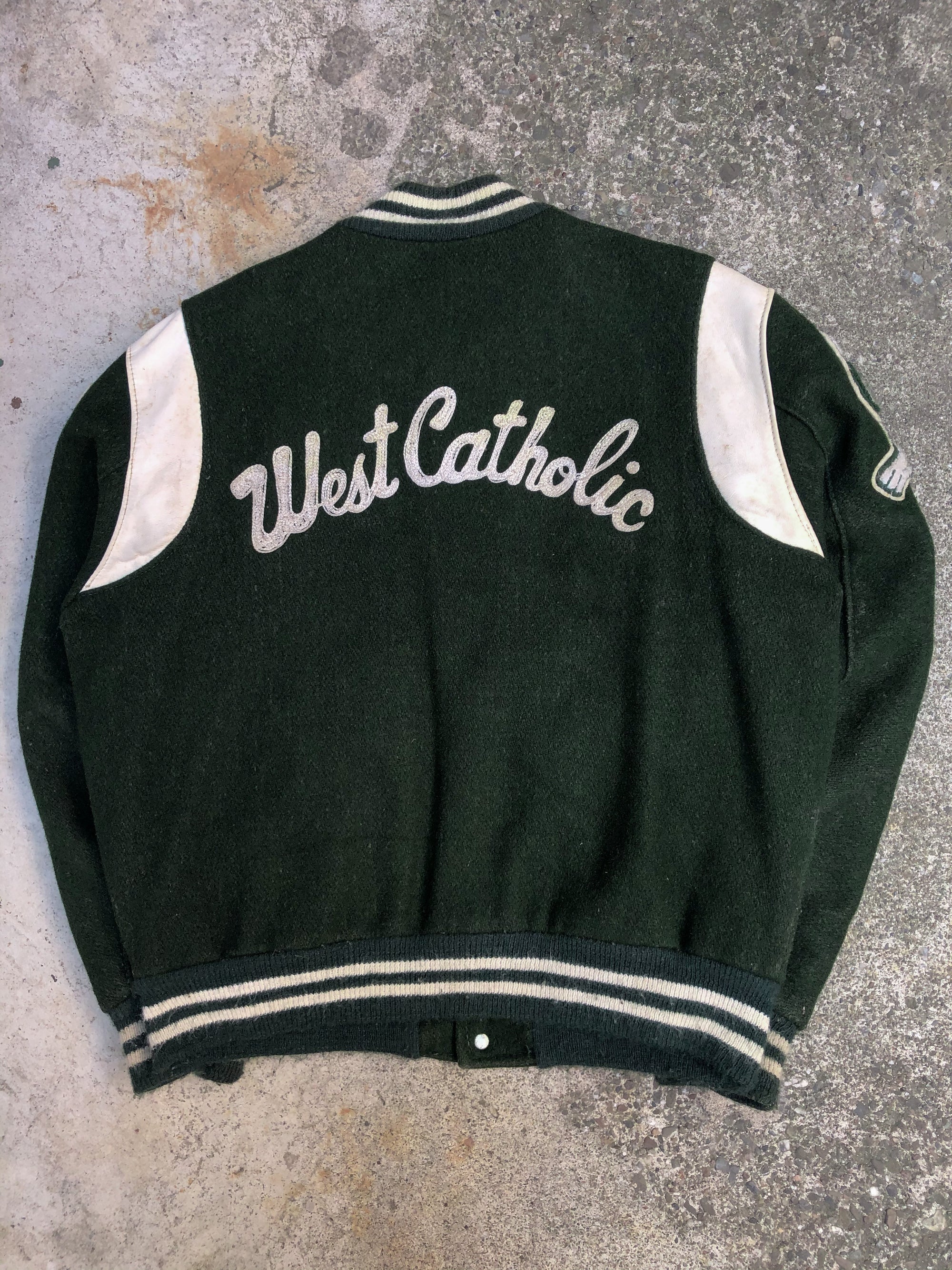 1980s Forest Green Chain Stitch “West Catholic” Varsity Letterman Jacket