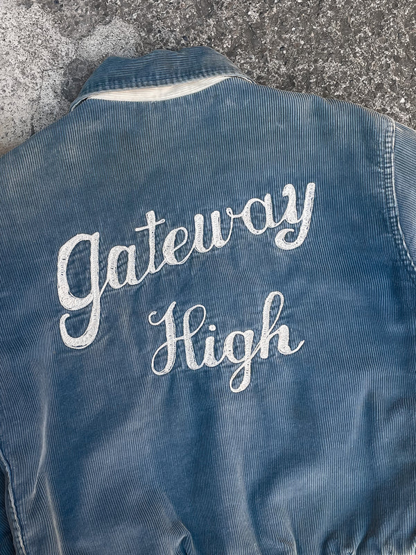 1970s “Gateway High” Sun Faded Corduroy Chain Stitched Varsity Jacket