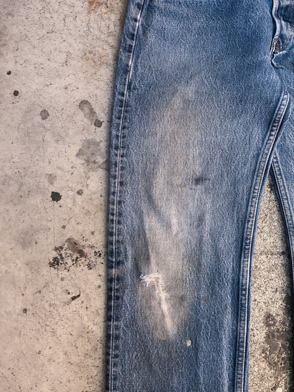 1990s Levis Distressed Worn In Blue 501XX Released Hem (30X30)